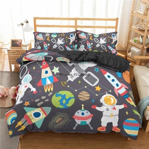 Cartoon Bedding Set Duvet Cover Set 3D Cartoons Universe Outer Space Themed Pillowcase Bed Quilt Cover for Bedroom Home Textiles