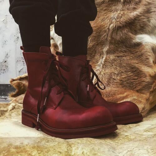 Vintage Lace Up Men Work Safety Boots Luxury Designer Genuine Leather White Combat Biker High-Top Boots Winter Platform Booties