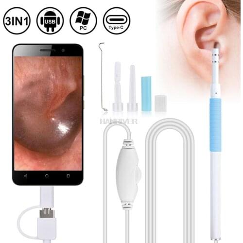 3 in 1 Visual Ear Cleaner Kit Earpick Endoscope 5.5mm Lens Otoscope Earwax Cleaning Spoon Remover for Smartphone PC VECT-02