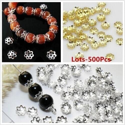 Jewelry Making Wholesale 500pcs/Lots Silver Gold Plated 6mm Metal Filigree Flower DIY Bead End Caps Findings for women
