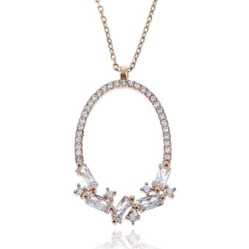 White Zircon Stone Rose 925 K Silver Oval Lady Necklace