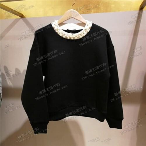 Patads French womens M autumn and winter gorgeous pearl inlaid color matching sweater tenor