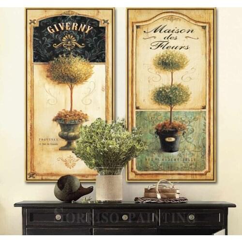 Retro Europe Nostalgic Potted Canvas Painting Home Porch Decor Corridor Wall Art Pictures For Living Room Hallway Prints