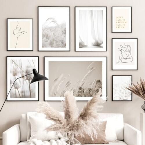 Reed Grass Leaf Abstract Line Ballet Girl Wall Art Canvas Painting Nordic Posters And Prints Wall Pictures For Living Room Decor