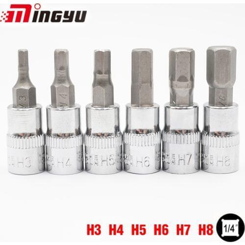 6PCS 1/4" Socket Screwdriver Bit Set Hex H3-H8 Chrome Vanadium Screwdriver Bits Home Multifunctional Screw Driver Bits Tools