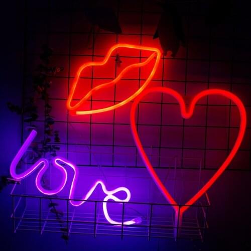 LED Neon Letters Lights Love Shape Night Light Sign Lamp Battery box USB Double Powered Nightlight for Indoor Christmas Wedding