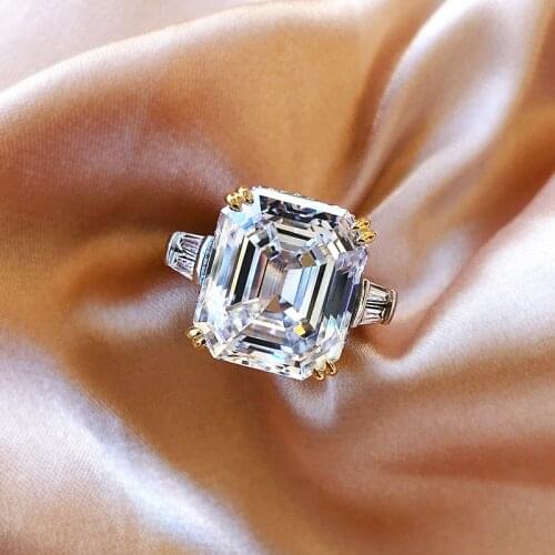 Charms 100% 925 Sterling Silver 13*15MM Emerald Cut Citrine Pink Crystal Engagement Rings For Women Wedding Fine Jewelry