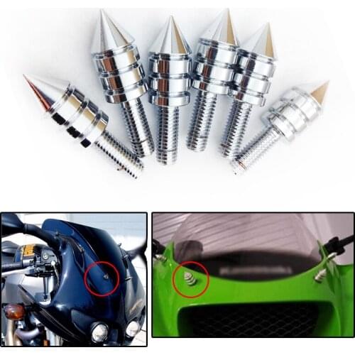 Universal Chrome Motorcycle Spike Bolts (Windscreen, Fairings, License Plate) for Ducati honda kawasaki suzuki yamaha Triumph