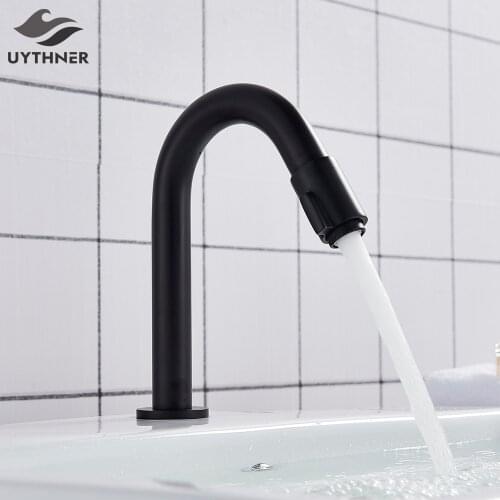 Uythner Bathroom Matte Black Basin Faucet Bath Sink Brass Faucets Single Cold Water Taps Single Handle Single Hole Washbasin Tap
