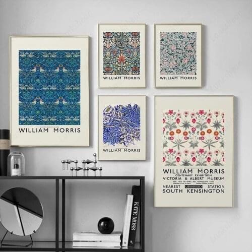 William Morris Vintage Poster Floral Birds Wall Art Picture Victoria Albert Museum Exhibition Canvas Painting Prints Home Decor