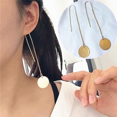 Hot Fashion Punk Rock Simple Scrub Wafer Round Long Tassel Earrings Brincos Party Jewelry Bijoux Gifts Wholesale For Women Girls