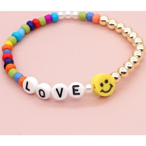 Go2Boho Smile Face Bracelets LOVE Letter Bracelet Colorful Beaded Pulsera For Women Gold Color Beads Smiley Summer Jewelry