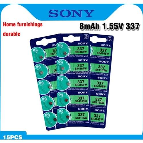 15PCS Original SONY 337 SR416SW LR416 1.55V Silver oxide Button Coin Cell Batteries For watch Calculator MADE IN JAPAN 0%Hg