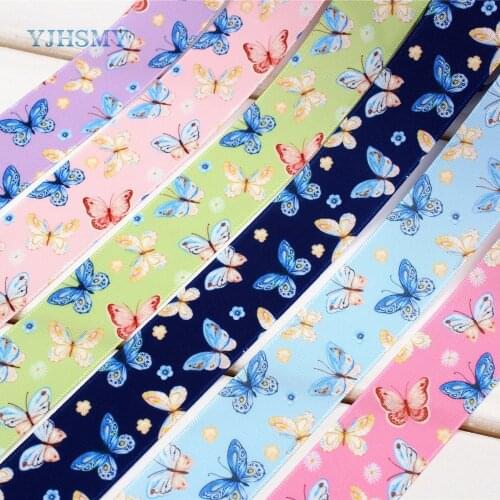 173067 , 1" 25mm 10yard/lot Spring butterfly Printed Satin ribbon Wedding Accessories DIY handmade free shipping