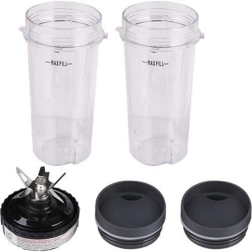 2Pcs 16Oz Cups for Lid & 6 Fins Blender Blade , Replacement Parts Compatible for Nutri Ninja BL770 BL780 BL740 Blender