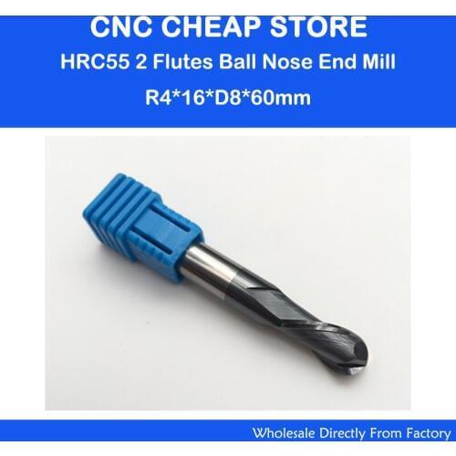 2PCS radius 4.0mm HRC55 2 flutes Tungsten Carbide Ball Nose End Mill set L=60MM CNC milling 55HRC mills