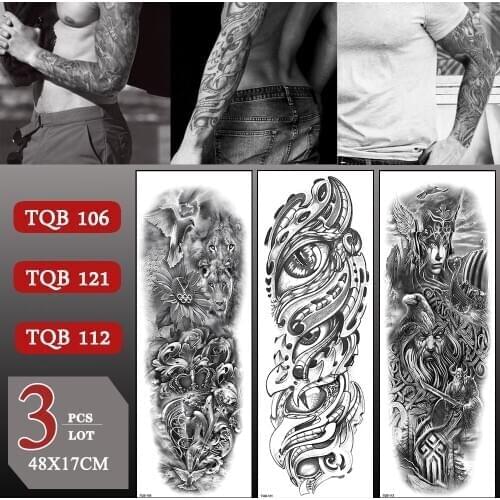 3 pcs/lot Large Arm Sleeve Old School Flash Arm Waterproof Temporary Tattoo Stickers Full Arm Fake Tattoos For Men Women