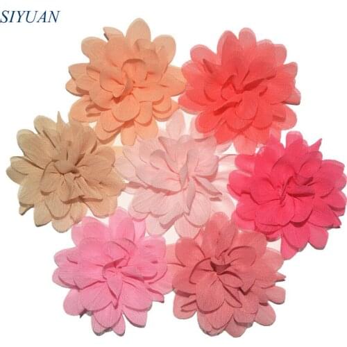 40pcs/lot 2.8'' Chiffon Fabric Flowers Various Bright Color Wedding Dress Decor Girl Headwear Accessories FH49