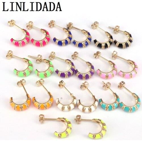 5Pairs Cz Micro Pave Enamel Stud Earrings Jewelry Geometric Round CZ Gold Color Earring