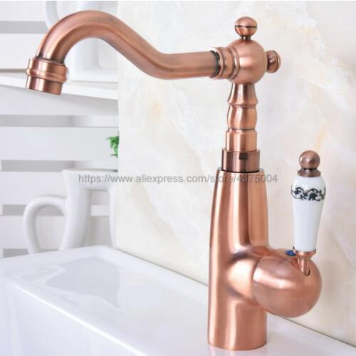 Antique Red Copper Bathroom Basin Faucet Hot Cold Mixer Tap Single Handle Basin Tap Mixer Tap Nnf629