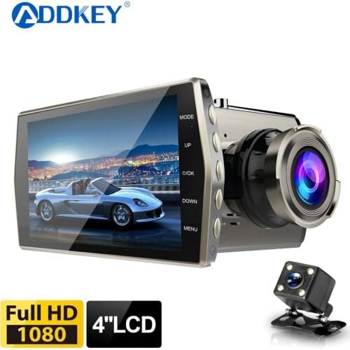 ADDKEY Dash Cam Dual Lens Car DVR Vehicle Camera Full HD 1080P 4" IPS Front+Rear Night Vision Video Recorder G-sensor dash cam