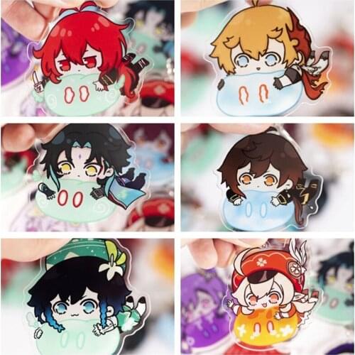 Game Genshin Impact XIAO Morax Tartaglia Klee Barbatos Slime Keychain Anime Cosplay Accessories Pendant Key Chains Gifts