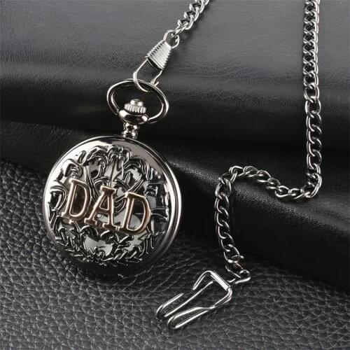 Golden DAD Hollow Pattern Mechanical Hand Winding Pocket Watch Arabic Numerals Display Pendant Clock Antique Gifts Fathers Day