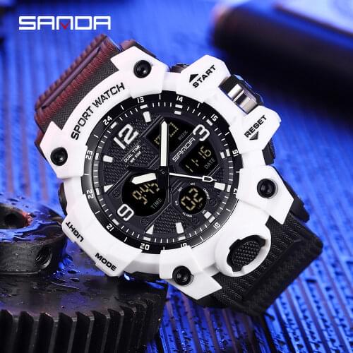 SANDA Brand Military Army Sports Watches Men Quartz Digital Waterproof White Sport Dual Display Watch Male Relogio Masculino