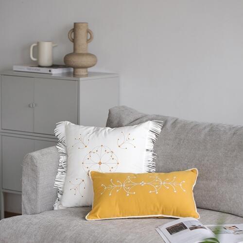 Floral Pillow Case Cotton Geometric Embroidery Back Pillows Cushion Cover with Tassels Pillowcase Home Room Studio Decorations