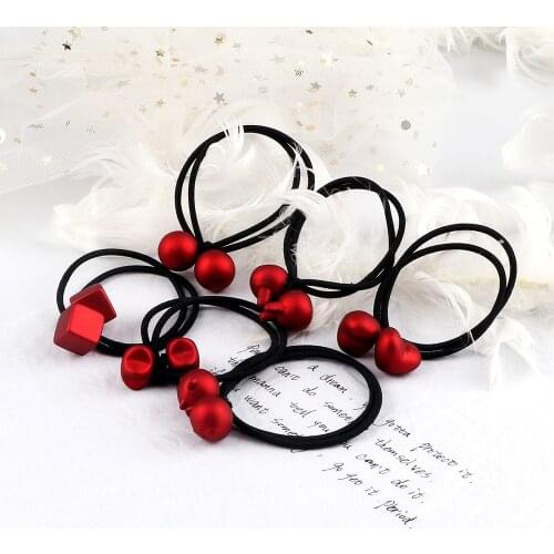 Elastic Hairbands Cartoon Matte Red Rabbit Bears Hair Ties Heart Cube Ball Scrunchie Ponytail Holder Women Girl Hair Accessories