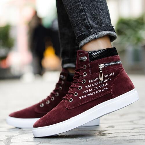 FABRECANDY Men Shoes Fashion Autumn Winter Men Boots Leather Footwear For Man New High Top Canvas Casual Shoes men flats