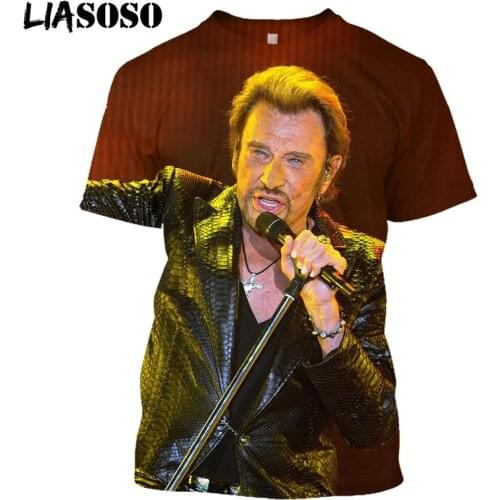 LIASOSO New 3D Print French Rock Singer Johnny Hallyday T-shirt Harajuku Fashion Mens Womens Hip-Hop Streetwear Tee Shirt Tops