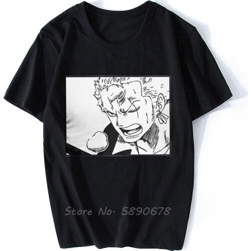 Zoro T Shirt for Men Pure Cotton Fun T-Shirts Harajuku Roronoa Zoro Swordman One Piece Manga Tees Short Sleeve Clothes Gift