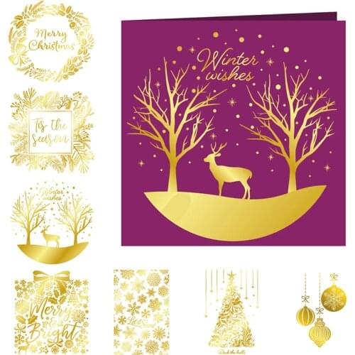 Hot Foil Plates Christmas Tree Reindeer Holly Leaf Wreath Snowflake Different Decoration DIY Scrapbooking Paper Leather Craft