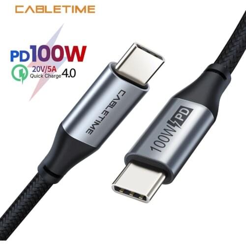 CABLETIME USB C to USB Type-C Cable 100W for Huawei Mate 30 PD QC 4.0 Fast Charging Cable for Macbook Samsung S10 Plus N315