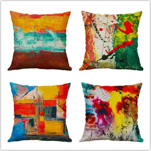 Geometric oilcloth set of 18 inches square pillow furniture case painted decorative cushion