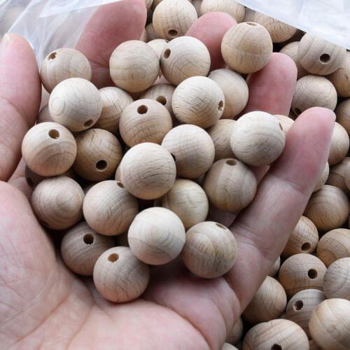 100 PCS Round 16 MM Natural Beech Wooden Loose Beads Balls For DIY Decoration Baby Teether Pendant Jewelry Necklace Baby Toys