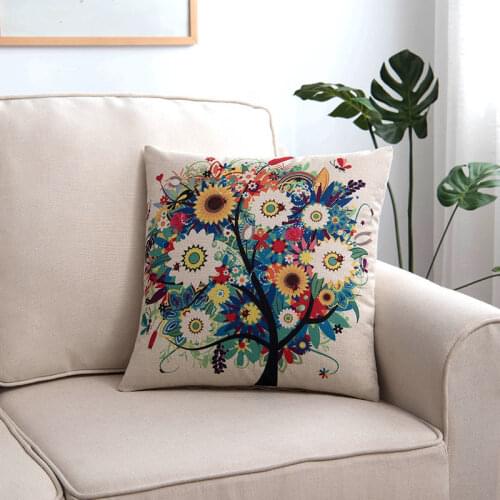 45cm Square Decorative Throw Pillow Case Print Flower and Tree Pillowcase for Bedroom Home Office Decorative Girlfriend Gift
