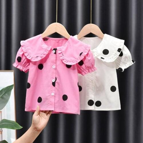 Summer Baby Girls Blouse Short Sleeve Turn-down Collar Shirts for Girls Cute Dot Cotton Toddler Tops Blouses Children Clothing