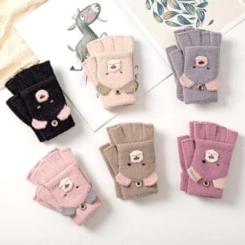 Boys Gloves Children Girl Winter Half Finger Mittens Cover Cute Animal Warm Children Mittens Kids Girl Knitted Gloves 5-12 Years
