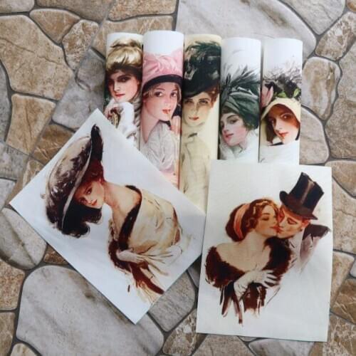 Mix 7pcs/lot Victoria Beauty Head Portrait Painting Digital Printed Cloth 15 *20cm Handmade Diy Pitchwork Canvas Fabric Piece