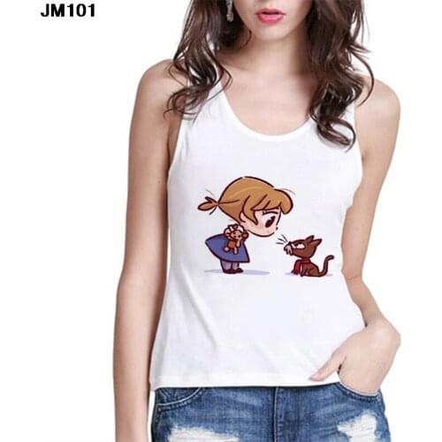 Fashion Princess Kawaii Print Harajuku Camisole Tshirt Women Funny Cartoon Vest T-shirt Fashion Female Tank Tops Sleeveless Tee