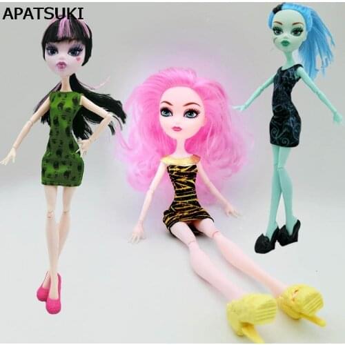 3pcs/lot Fashion Clothes For Monster High Dolls Dress Party Summer Short Dresses Vestidos One Piece Dresses For Monster Doll