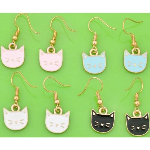 Fashion Gold metal enamel cat kitten earrings drop dangle earrings earing jewelry girl women boutique bijoux ornament decoration