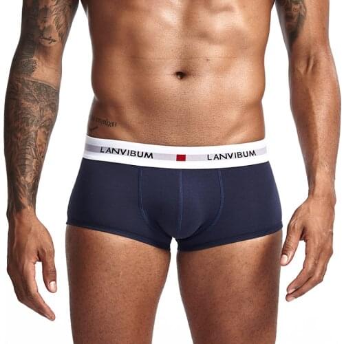 Mens Cotton Boxer Shorts Sexy Student Underwear Soft Intimate Comfortable Young Men Underpants Low-Rise Solid Color Boxer