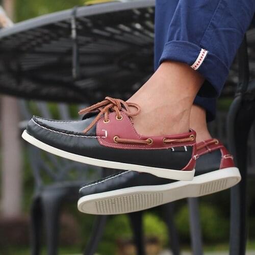 Genuine Leather Men Boat Shoes Luxury brand Design Hand Sewing Slip-On Mens Loafers Casual Driving Moccasins Business Men Shoes