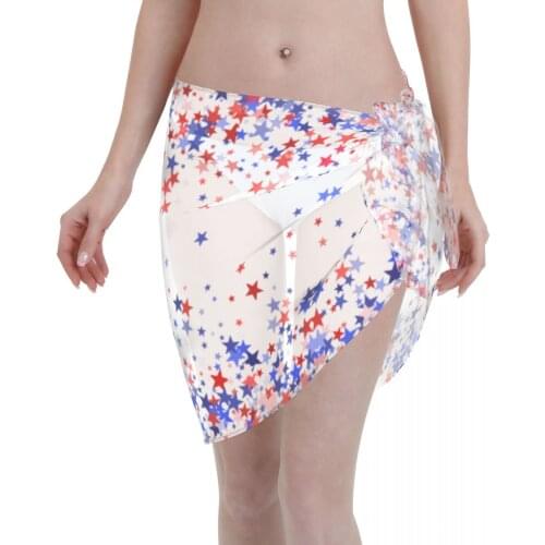 Sexy Women Beach Swimwear Pareo Scarf Cover Up Wrap Kaftan Sarong Beach Wear American USA Flag Stars Bikinis Cover-Ups Skirts