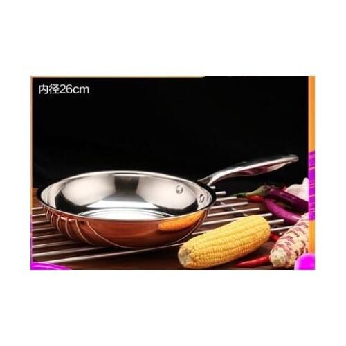 Smoke-free uncoated 304 stainless steel copper three-layer non-stick steak frying pan skillet chef grill saute griddle pot