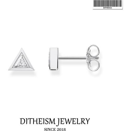 Triangle White Ear Stud Earrings, 2018 New Fashion Jewelry Trendy Crystal 925 Sterling Silver Gift For Men Women Lover