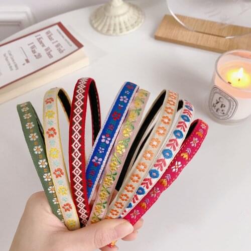 Vintage Embroidered Floral Fabric Headband, Ethnic Jacquard Flower Ribbon Headband, Cute and Delicate Headwear for Girls